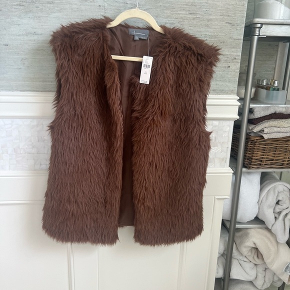 NWT new OS one size fits all Anthropologie faux fur midi vest brown S M L XL - Picture 3 of 17